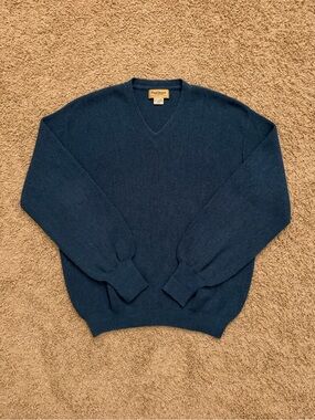 Vintage 90s Paul Stuart 100% Alpaca Sweater Peru Made Mens Sz Large Blue V Neck